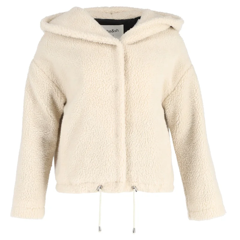 Fashionable Women's Outfit Ba&Sh Hooded Jacket in Cream Sherpa Fleece