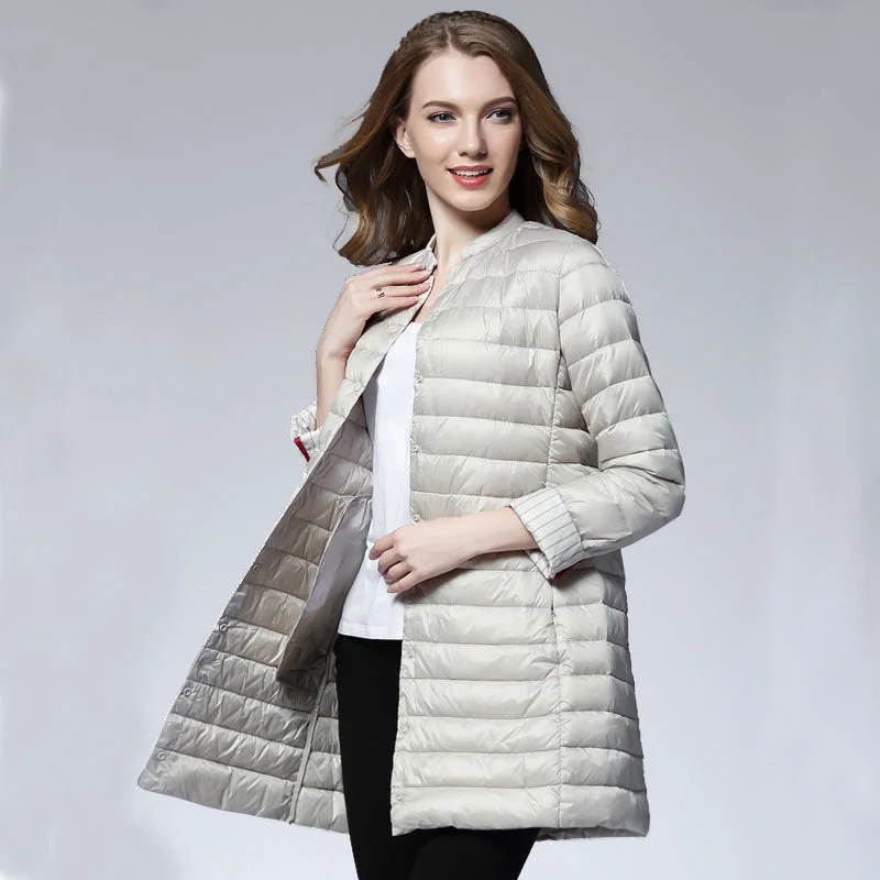 Everyday Fashion Deals – Chic Looks For Less Woman Spring Padded Warm Coat Ultra Light Duck Down Jacket Long Female Overcoat Slim Solid Jackets Winter Coat Portable Parkas