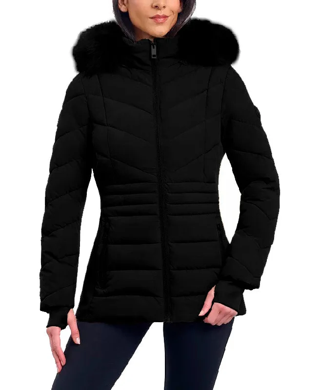 Women's Romantic Outfit Michael Michael Kors Women's Black Chevron Faux Fur Hooded Coat