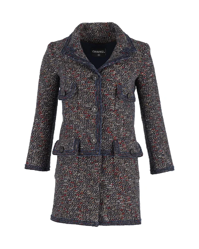 Classic Women's Clothing Styles Chanel Mid-Length Coat in Navy Blue Wool