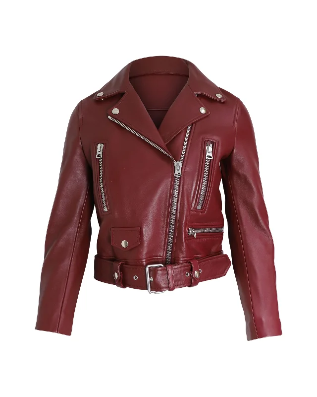 Women's Evening Outfit Acne Studios Biker Jacket in Red Leather