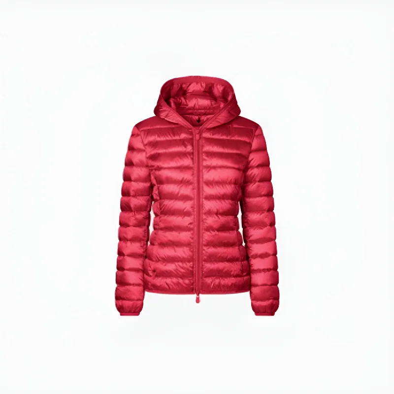 Sustainable Fashion Clothing For Women Woman's Alexis Hooded Puffer Jacket in Tango Red