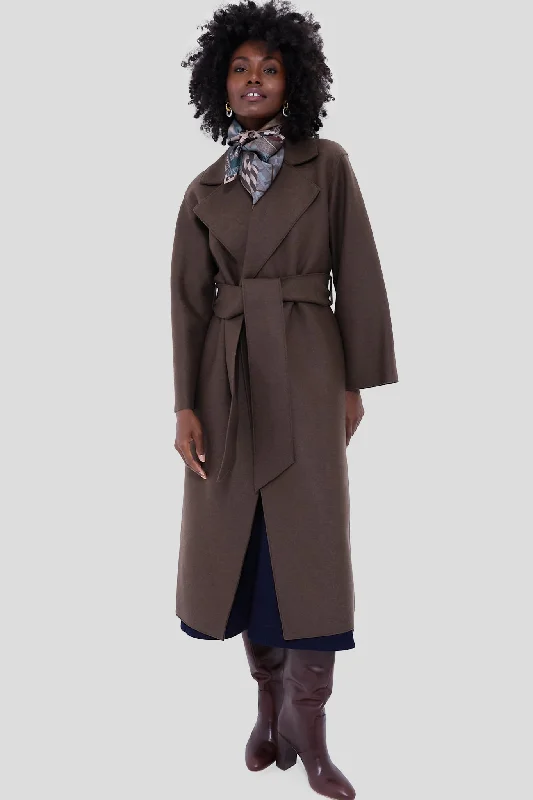 Women's Clothes For Work Teddy Brown Belted Clutch Pressed Wool Coat