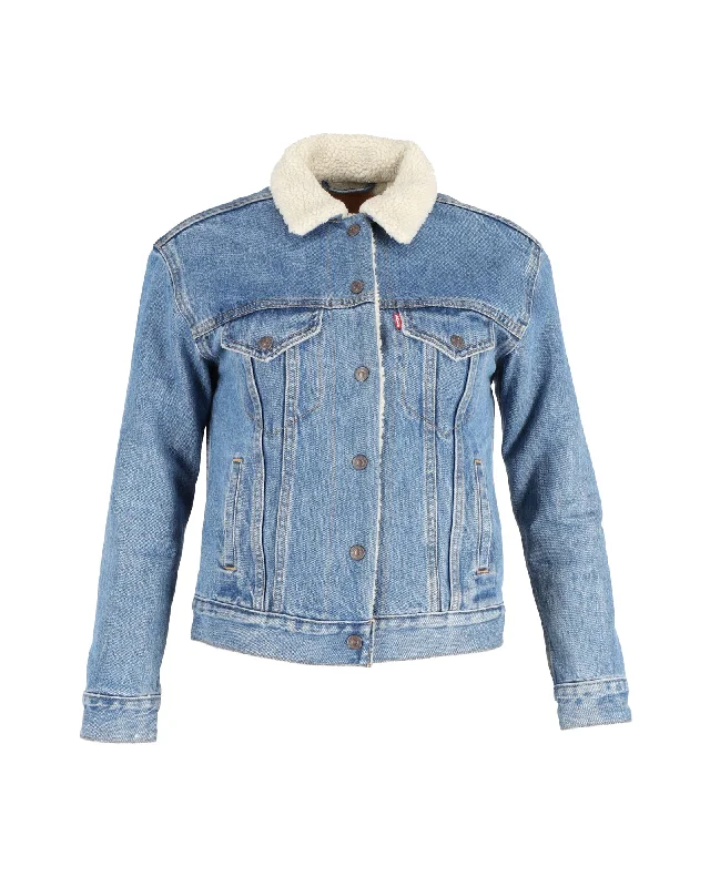 Fashion-Forward Styles At Incredible Discounts Levi's Original Sherpa Trucker Denim Jacket in Blue Cotton