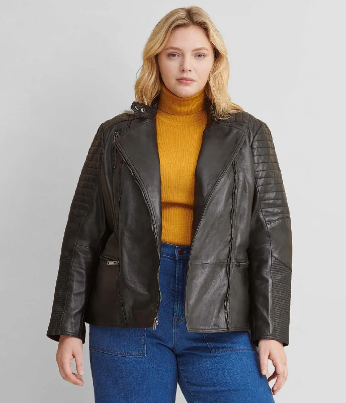 Women's Holiday Outfit Plus Size Quilted Leather Jacket