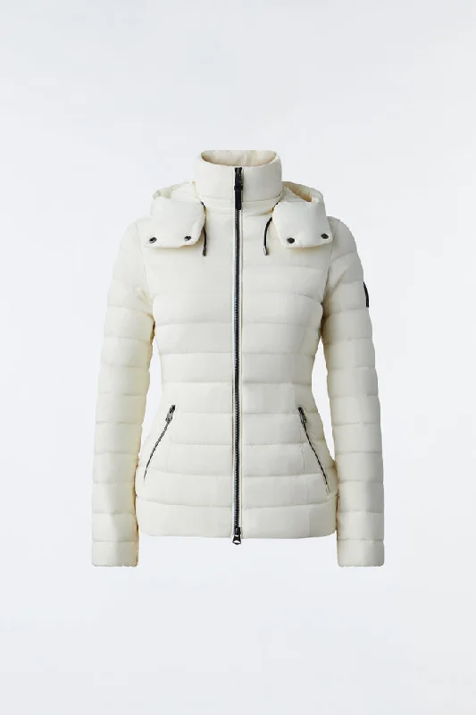 Women's Clothing For Travel MICHI Agile-360 stretch light down jacket with hood Cream