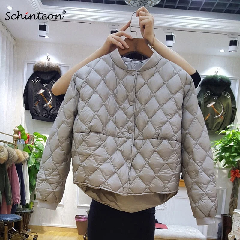 Luxury Women's Clothes 2018 Baseball Down Jacket Women Short White Duck Down Outwear Loose Casual Coat Ultra Light Down Jackets Over Size