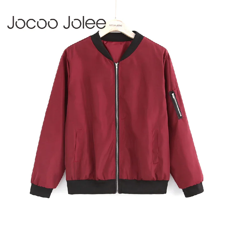 Don't Miss Out – Your Favorite Fashion Pieces On Sale Jocoo Jolee Fashion Bomber Jacket Women Long Sleeve Basic Coats Casual Windbreaker Thin Slim Outerwear Short Jackets 2018