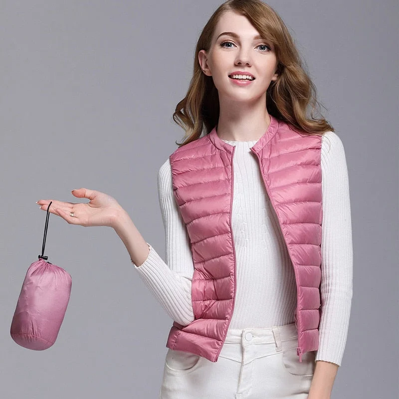 Women's Sports Apparel 2018New Autumn Women 90% White Duck Down Vest Ultra Light Down Vest Jacket Winter Round Collar Peter Pan Slim Sleeveless Coat