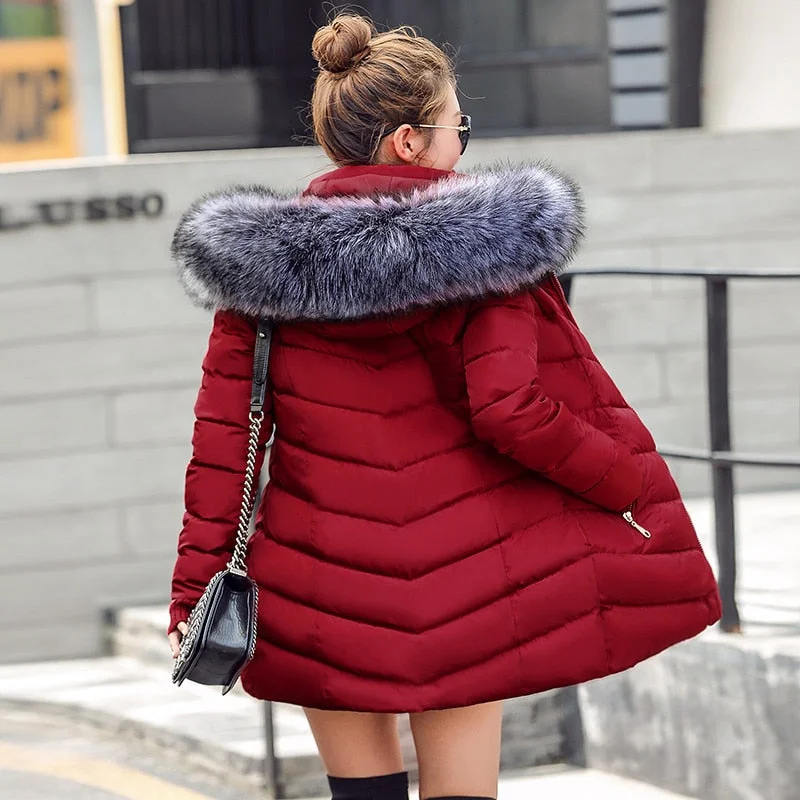 Women's Holiday Apparel womens winter jackets and coats 2018 Parkas for women 4 Colors Wadded Jackets warm Outwear With a Hood Large Faux Fur Collar