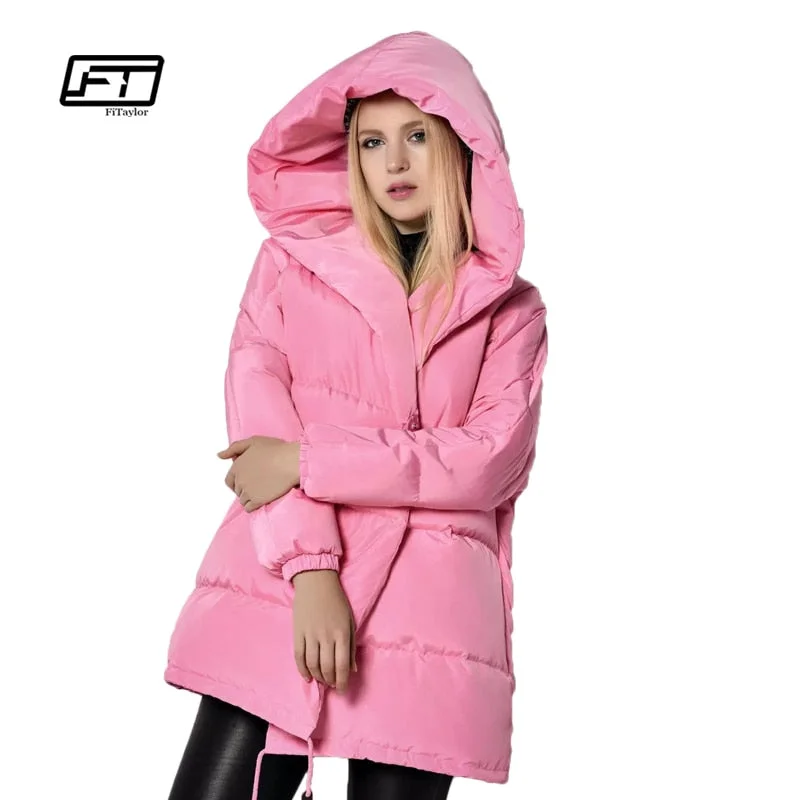 Women's Party Outfit Winter Jackets Women 90% White Duck Down Parkas Loose Fit Plus Size Hooded Coats Medium Long Warm Casual Pink Snow Outwear