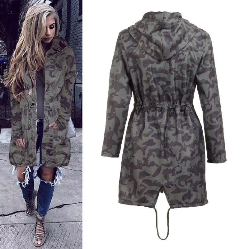 Women's Functional Outdoor Garments Womens Coat fashion 2017 ladies Hooded Long Sleeve Coat Windbreaker Camouflage Outwear spring autumn women coat Giacca a vento#8