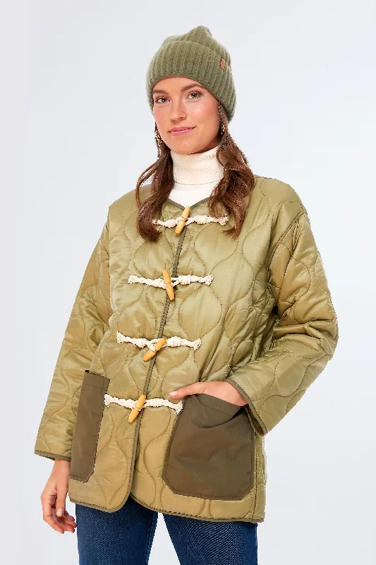 Women's Clothes For Work Olive Padded Toggle Button Jacket