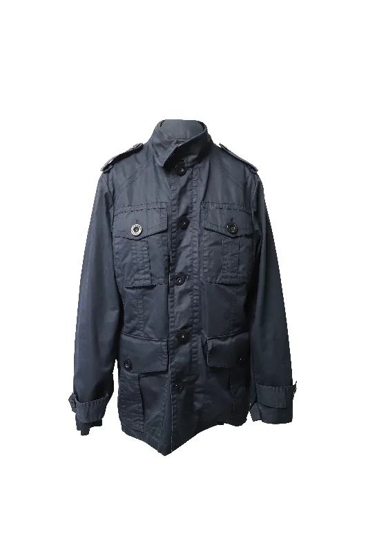 Women's Vintage-Inspired Outfit Burberry Single-Breasted Jacket in Navy Blue Cotton