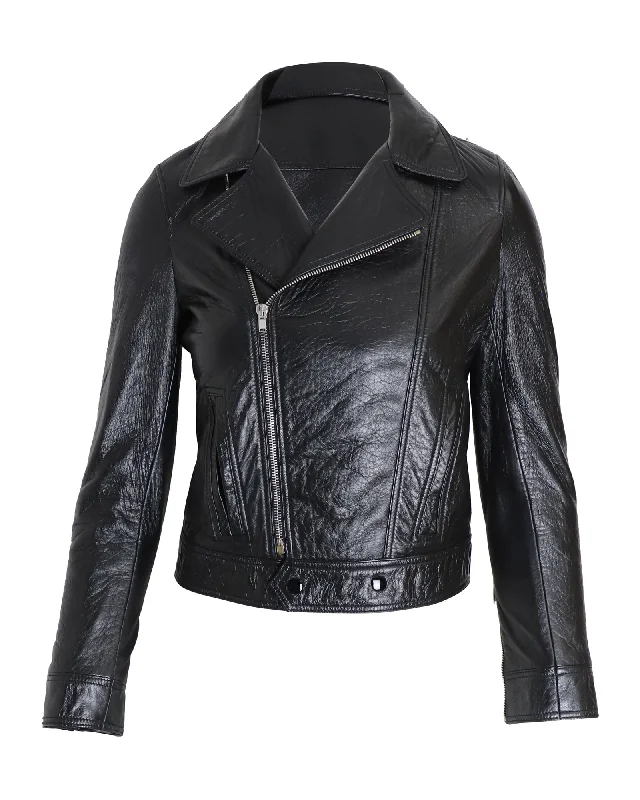 Chic Women's Garments Saint Laurent Asymmetric Biker Jacket in Black Lambskin Leather