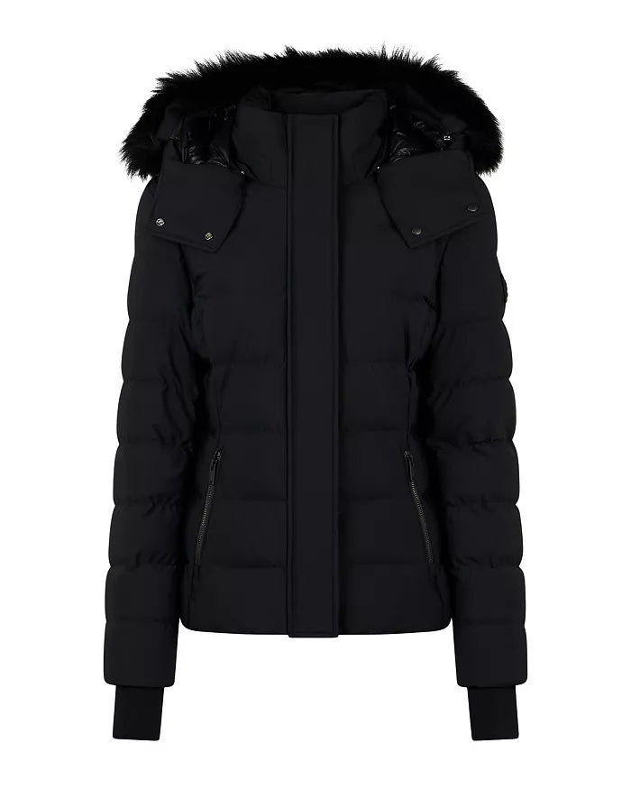 Women's Wardrobe Apparel Betta Shearling Trim Down Puffer Jacket Black / Black Shearling