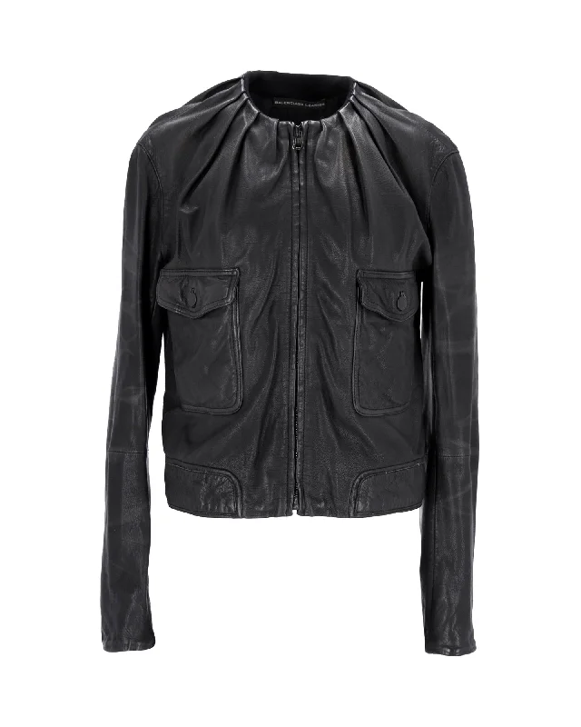 Stylish Outerwear Clothing For Women Balenciaga Zipped Jacket in Black Leather