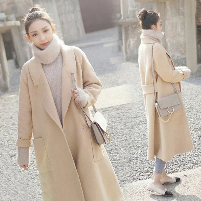 Women's Comfortable Clothes For Weekends 2018 Korean Autumn Winter Women Long Wool Blend Coat  Plus Size Casual Loose Warm Casaco Feminino Simple Woolen Midi Outerwear