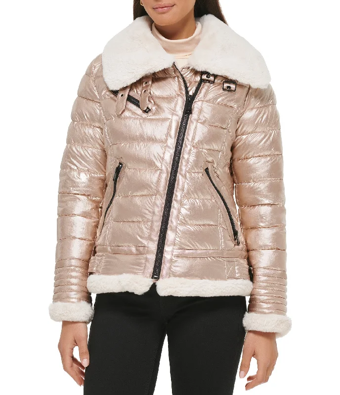 Women's Elegant Outfit Puffer Jacket With Faux Fur Detail