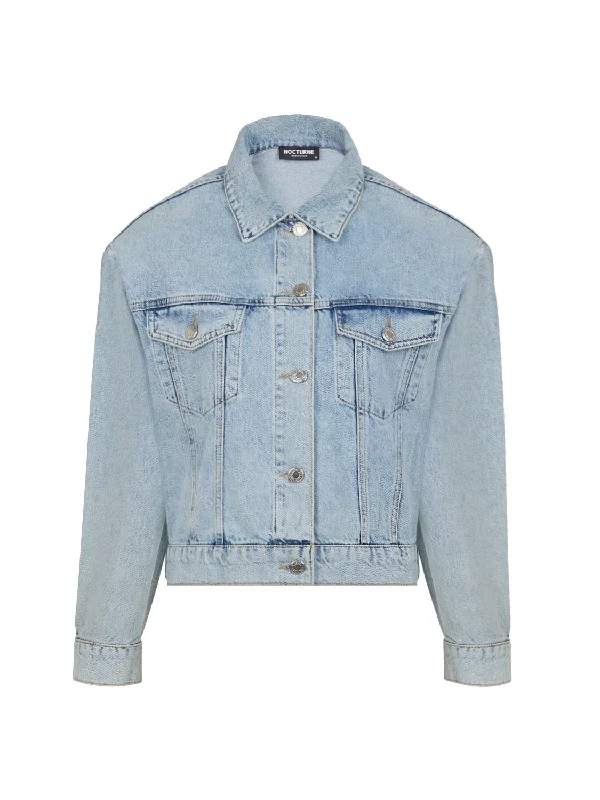 Best-Selling Fashion At Unbeatable Sale Prices Cropped Denim Jacket with Shoulder Pads