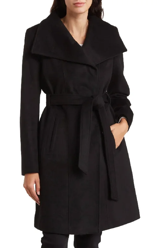 Comfortable Garments For Women Michael Michael Kors Wool Belted Wrap Solid Black Coat