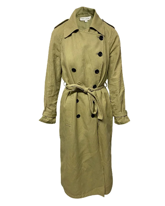 Charming Women's Garments Robert Rodriguez Double-breasted Trench Coat with Sash Tie in Brown Cotton