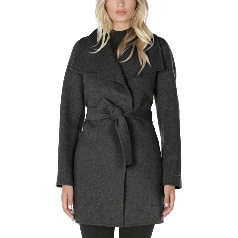 Women's Athletic Apparel TAHARI Women's Wool Wrap Coat with Tie Belt Deep Charcoal Belted Jacket