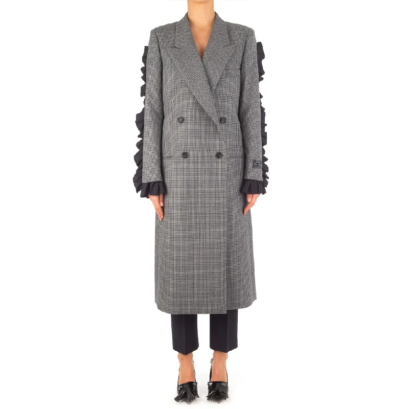 Women's Fashion Clothes Women's Microcheck Wool Coat Grey