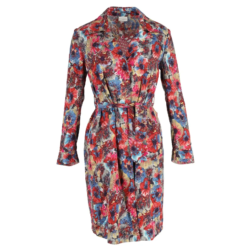 Women's Work Outfit Dries Van Noten Floral Belted Coat in Multicolor Cotton