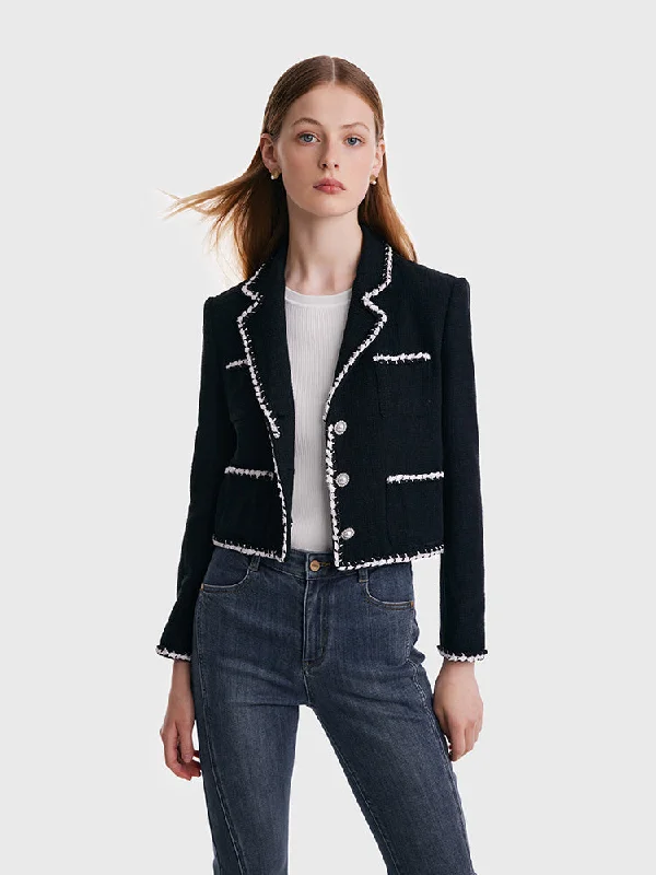 Women's Comfortable Lounge Garments Tweed Contrast Trim Women Crop Jacket