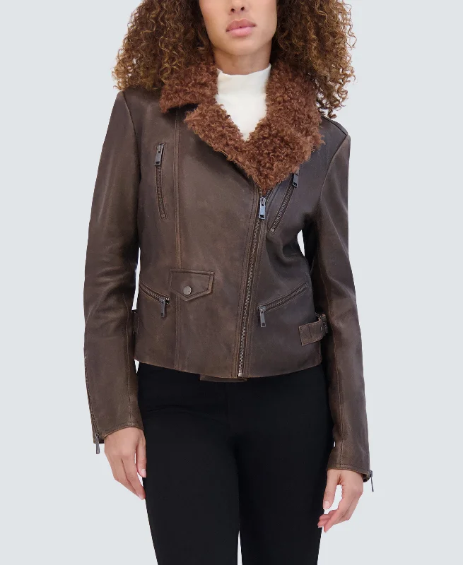 Women's Professional Outfit Paley Aviator Style Leather Jacket