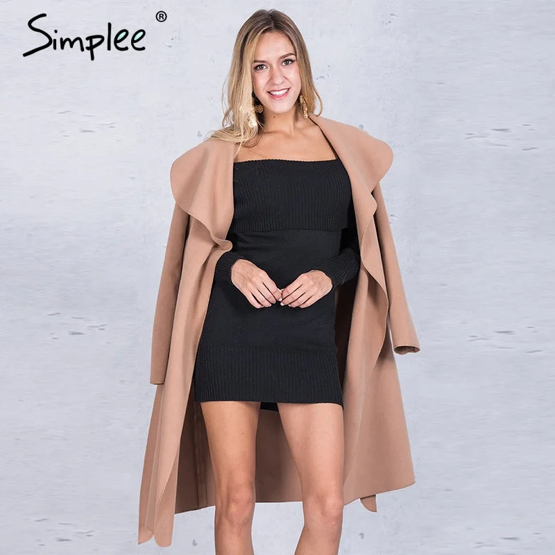 Women's Clothing For Work Simplee Black ruffle warm winter coat Women turndown long coat collar overcoat female Casual autumn 2016 pink outerwear