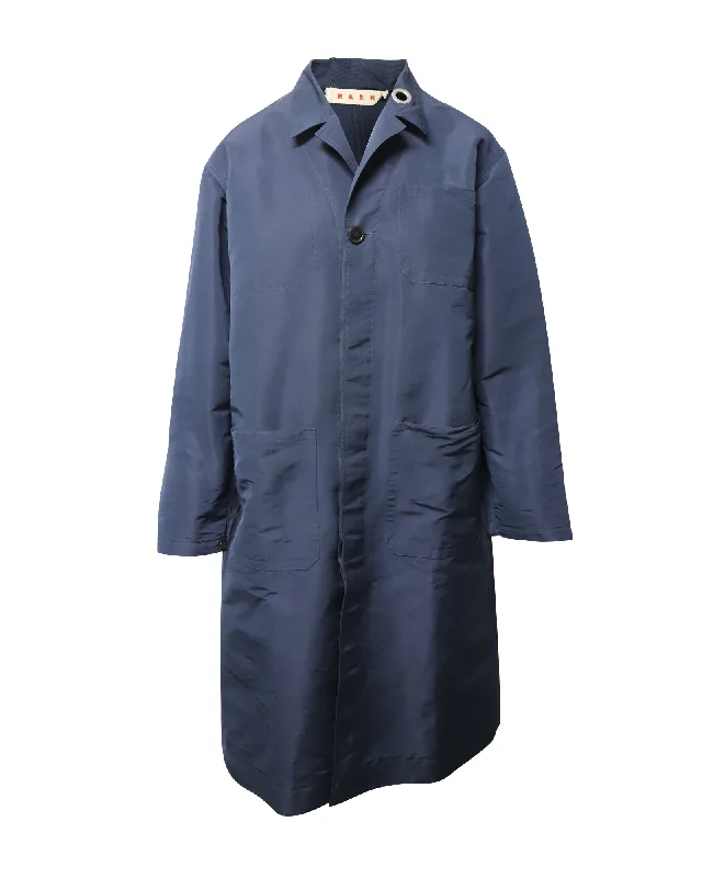 Comfortable Garments For Women Marni Long-sleeved Coat with Pockets in Navy Blue Polyester