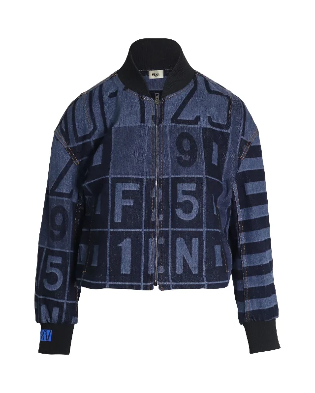 Stylish Clothes For Women Fendi Denim Bomber Jacket in Blue Cotton Denim