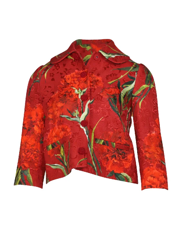 Women's Plus-Size Outfit Dolce & Gabbana Floral Metallic Brocade Jacket in Red Cotton