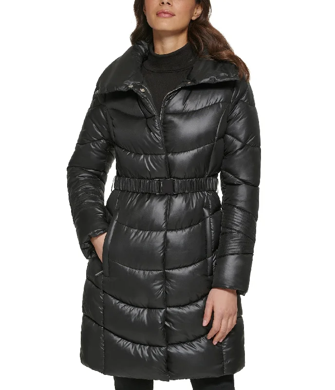 Flash Sale On Fashion – Act Fast Cire Belted Puffer With Funnel Neck