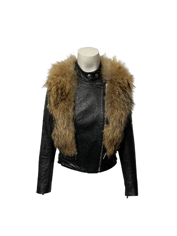 Women's Clothes And Apparel Nour Hammour Finn Racoon Jacket in Black Lambskin Leather