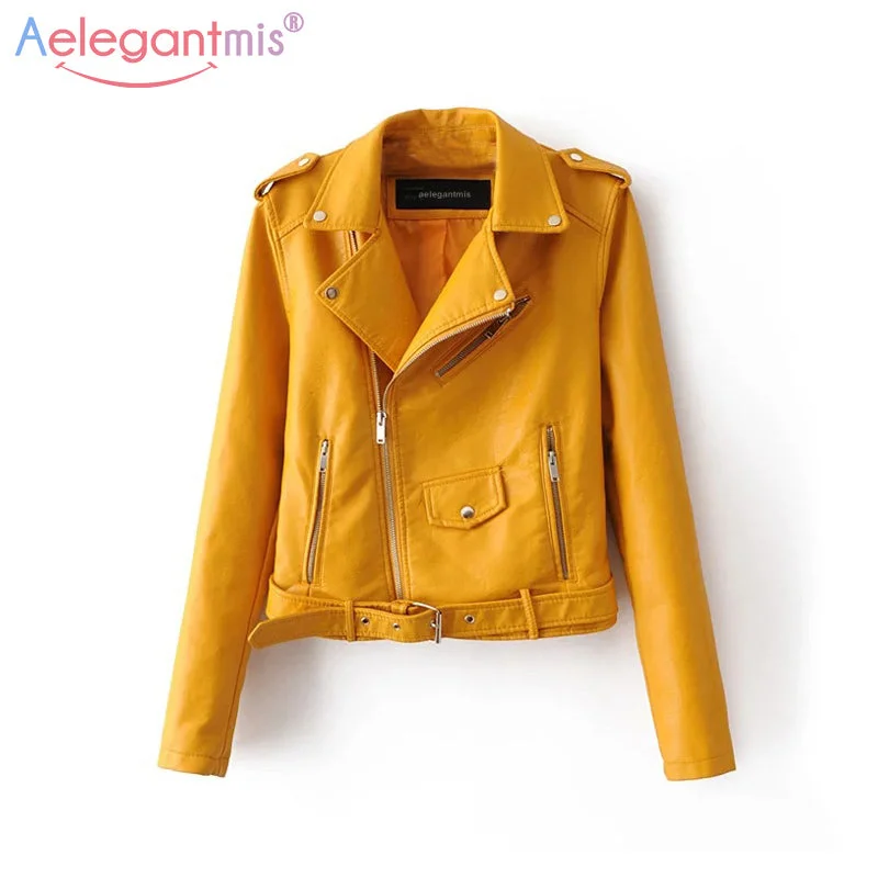 Women's Comfortable Lounge Outfit Aelegantmis Autumn New Short Faux Soft Leather Jacket Women Fashion Zipper Motorcycle PU Leather Jacket Ladies Basic Street Coat