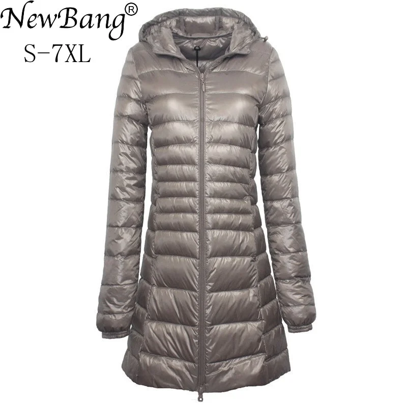 Women's Clothing Sets NewBang Brand 6XL 7XL Plus Long Down Jacket Women Winter Ultra Light Down Jacket Women With a Hood Down Coat Female Big Size