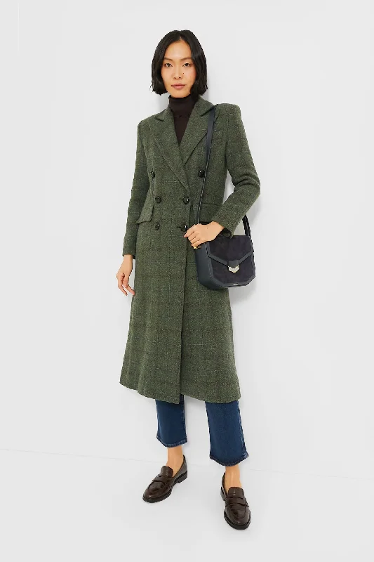 Women's Work Apparel Green Plaid Wool Julius Long Coat