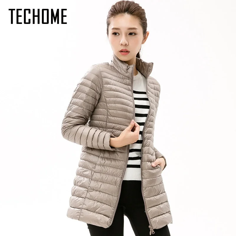 Modern Women's Clothes Autumn Winter Casual Coat Parkas for Women Winter Female Snow Warm Jacket Long Thin Duck Down Coat for Laides Long Sleeve Coat