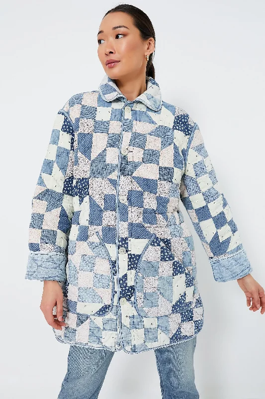 Women's Clothes And Garments Patchwork Chambray Cotton Blend Reversible Coat