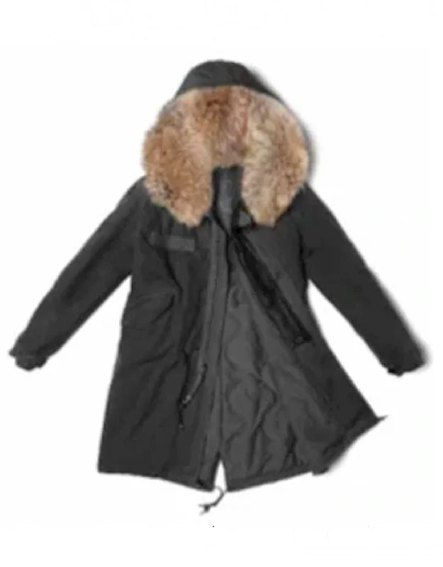 Women's Active Clothing BLACK PARKA QUILT LINING NATURAL FUR