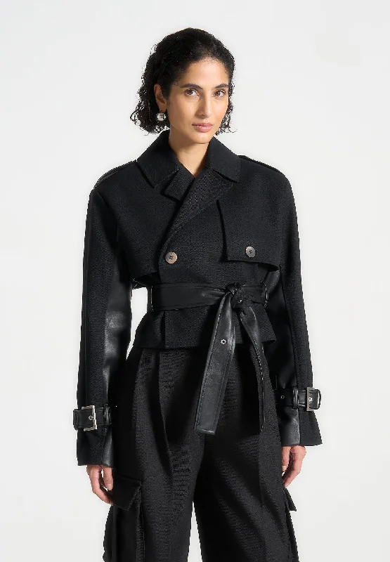 Limited-Time Markdowns On Stylish Wardrobe Essentials Cropped Trench Coat with Belt - Black