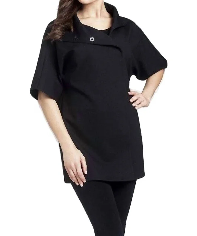 Women's Clothing Outfit Set Side Zip Short Sleeve Coat In Black