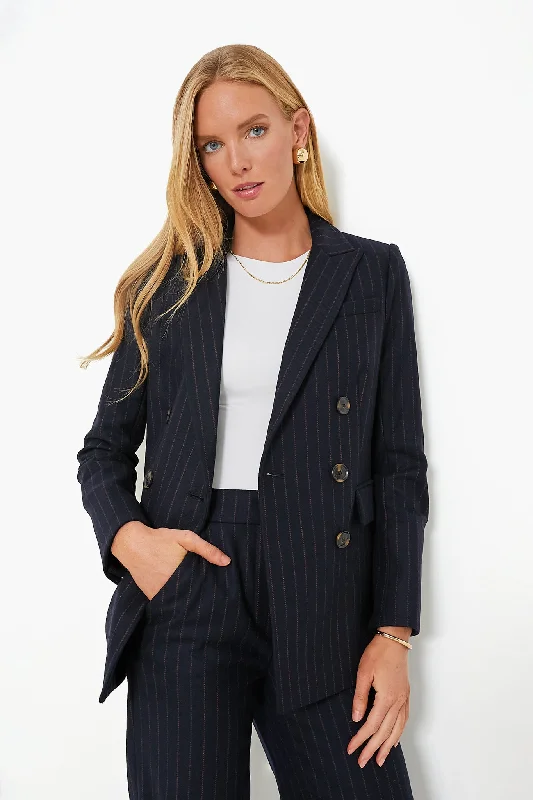 Women's Plus-Size Apparel Navy Pinstripe Ellette Dickey Jacket