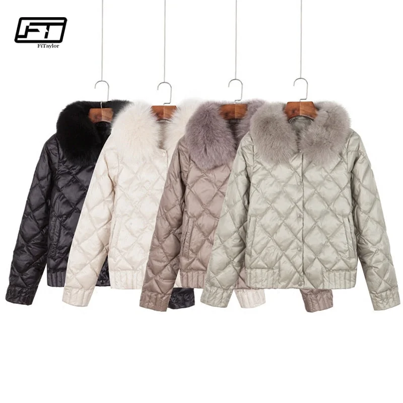 Women's Comfortable Clothes For Weekends Fitaylor Women Down Jacket Winter Warm Ultra Light Real Collar Short Jacket White Duck Down Parka Elegant Coat Outwear