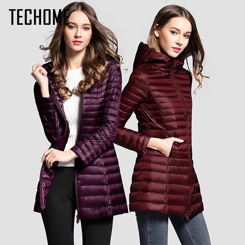 Stylish Women's Garments Long Down Jacket Women Winter Down Coats Ultra Light Down Jacket Quilted Hooded Coat Women Duck Downs Jacket Coat