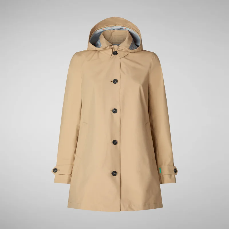 Everyday Fashion Women's April Hooded Raincoat in Stardust Beige