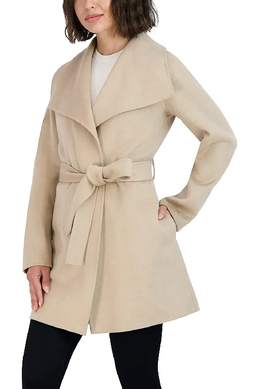 Women's Comfortable Lounge Garments Tahari Women's Wool Wrap Coat with Tie Belt, Light Beige